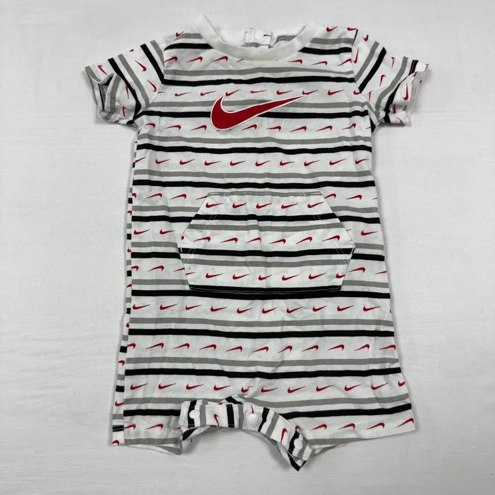 Nike Baby Romper Bodysuit Striped Logo Short Sleeve‎ Snap Crotch 9M